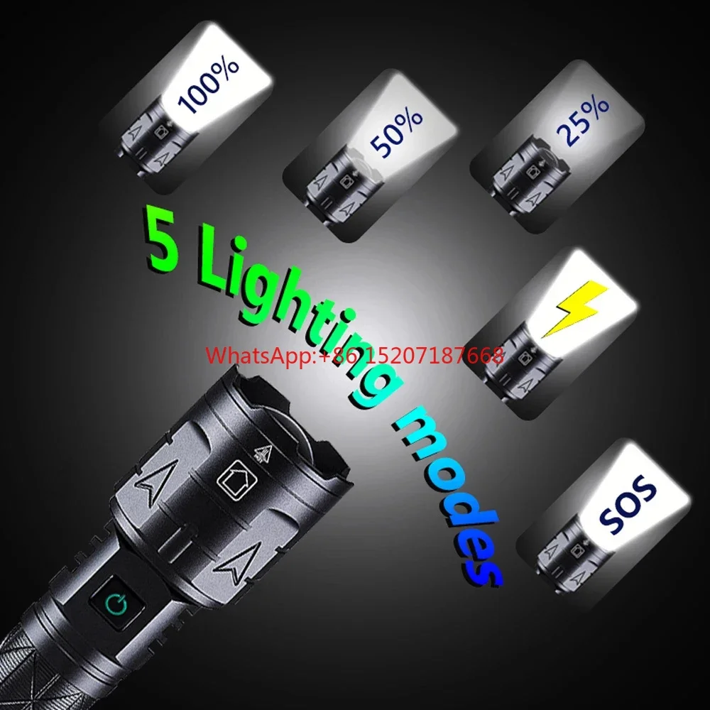 250000 Lumen Flashlight 3000 Meters Long Range Usb Rechargeable Searchlight Spotlights Powerful White LED Tactical Flashlights