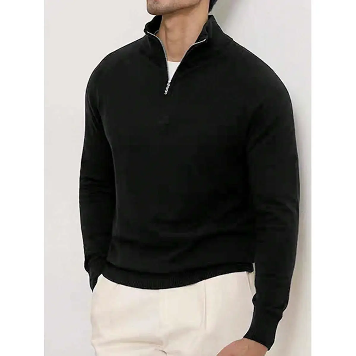 Cashmere Men's Base Shirt Lightweight Fine Gauge Knit Long Sleeve Half High Collar  Color Casual Youthful Style Summer Wear