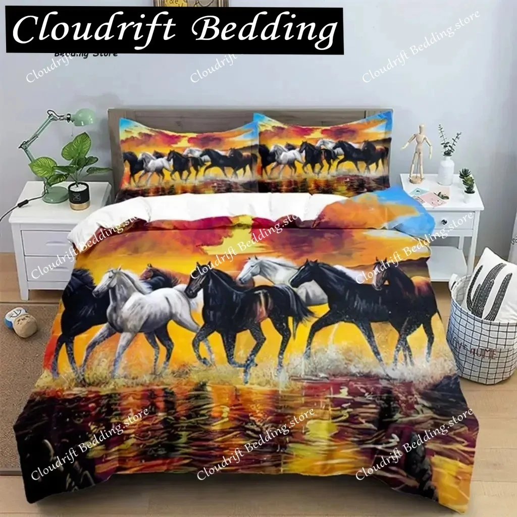 

Horse Comforter Cover Set For Kids Toddler Farm Animal Pattern Bedding Set Boys Girls Farmhouse Cowboy Duvet Cover Set