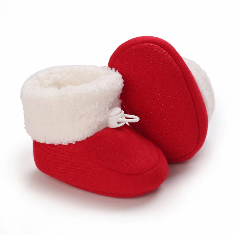 VANLEN SINA Winter Baby Warm Red Boots - Fluffy Flock Snow Slip On Shoes for Girls Toddler 0-18 Months