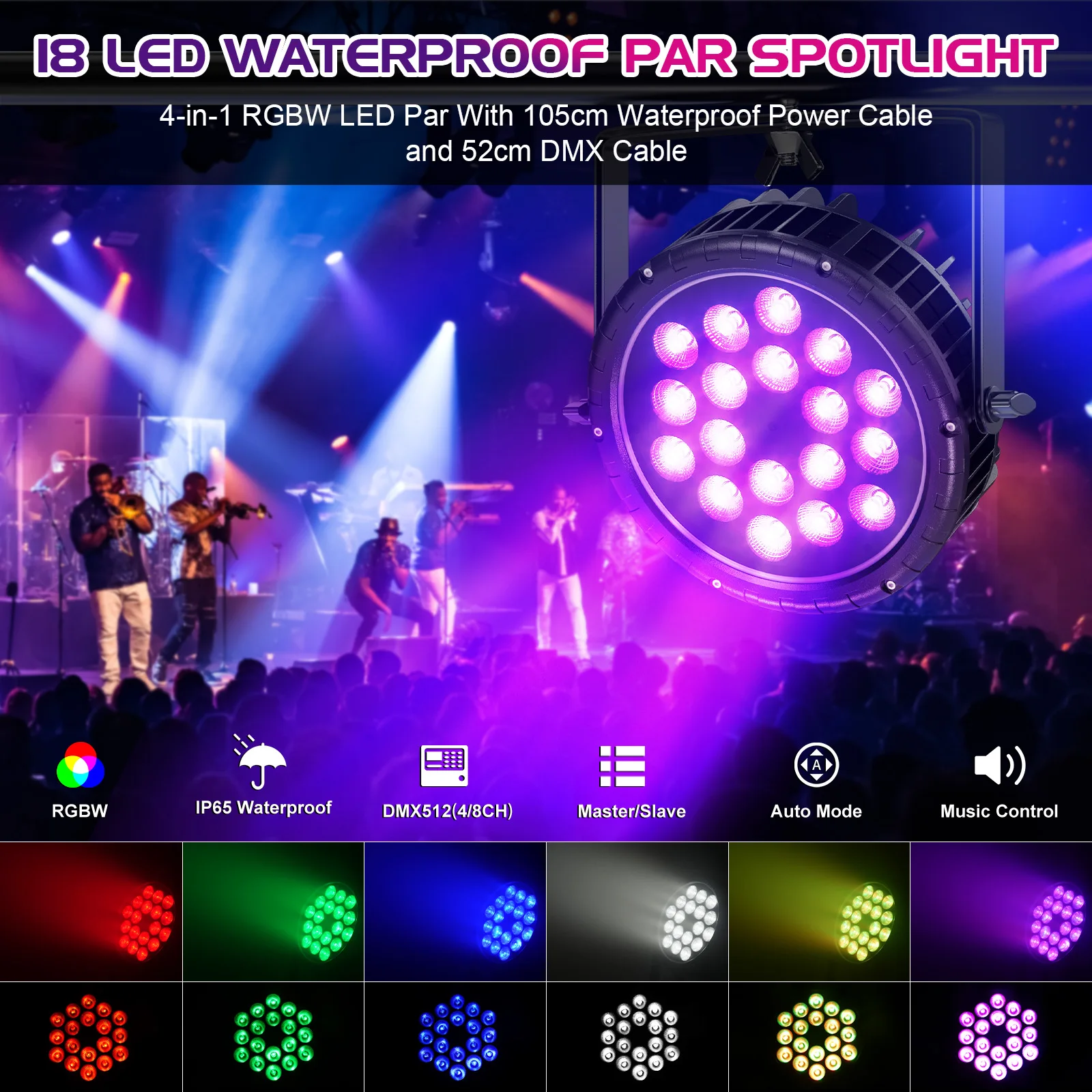 Imagem -02 - Uking Led Par Luzes Ip65 à Prova Dip65 Água Luz de Palco 18x10w Rgbw 4in1 Uplighting Controle Dmx Lavagem Lightor para Clube ao ar Livre Ktv Mostrar