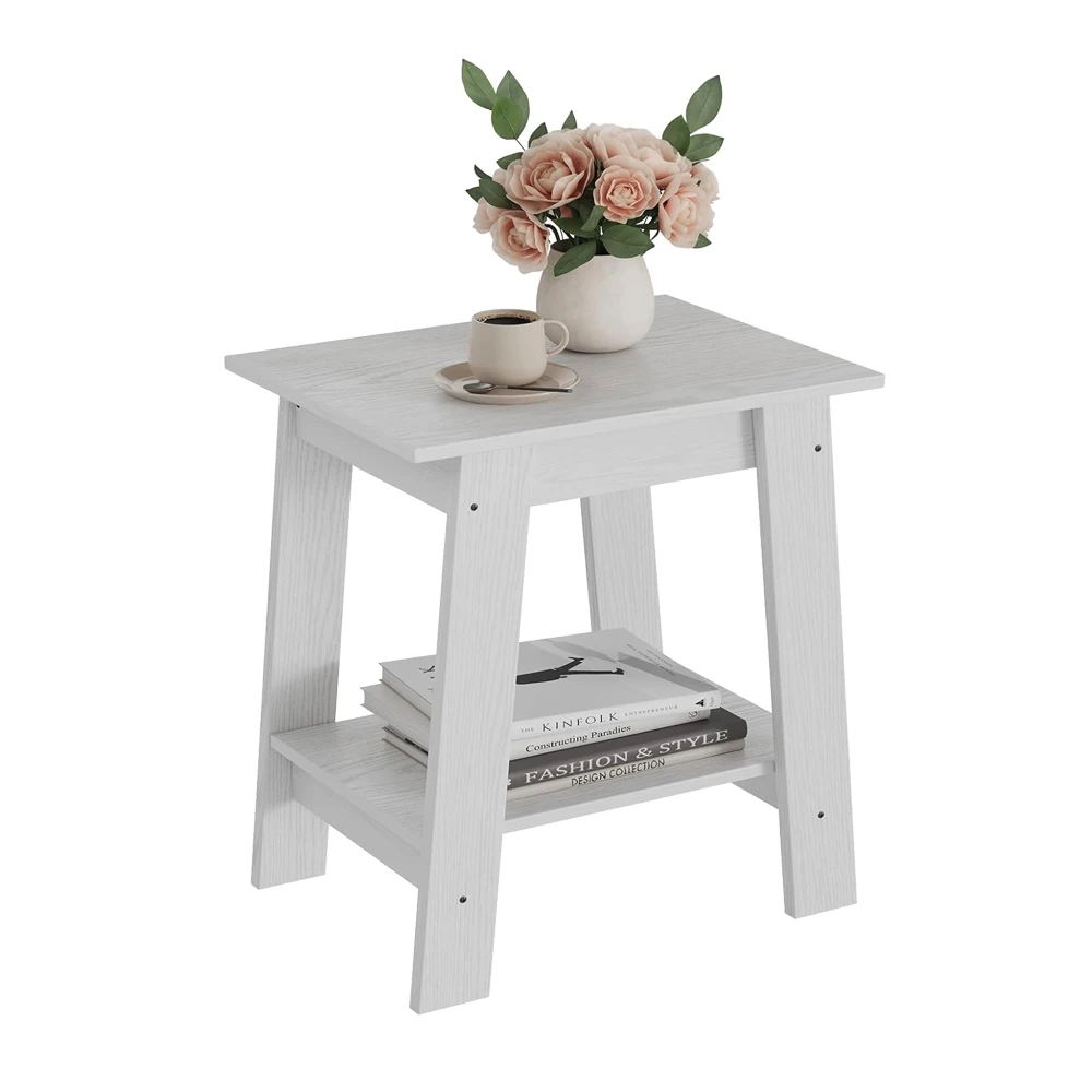 طاولة جانبية، طاولة جانبية خشبية، طاولة صغيرة بجانب السرير، حامل ليلي مع رف تخزين من طبقتين، طاولة أريكة للمساحة الصغيرة،