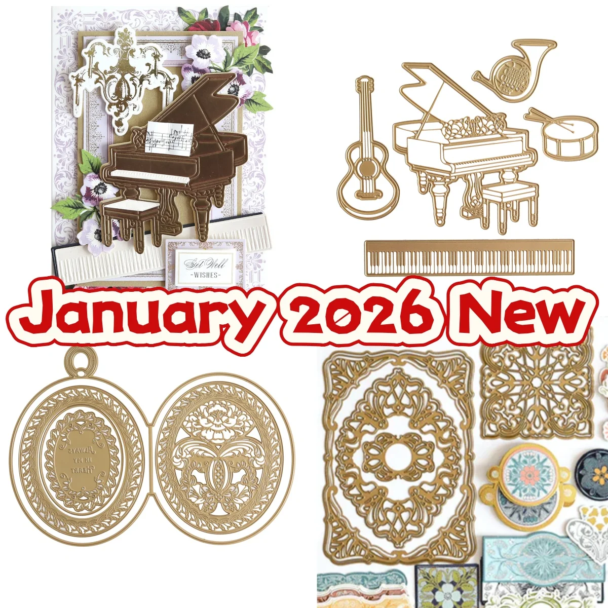 

New 2026 January Locket Card Dies Music 3D Scene Dies Metal Cutting Dies For DIY Making Card Scrapbook Embossed Paper Template