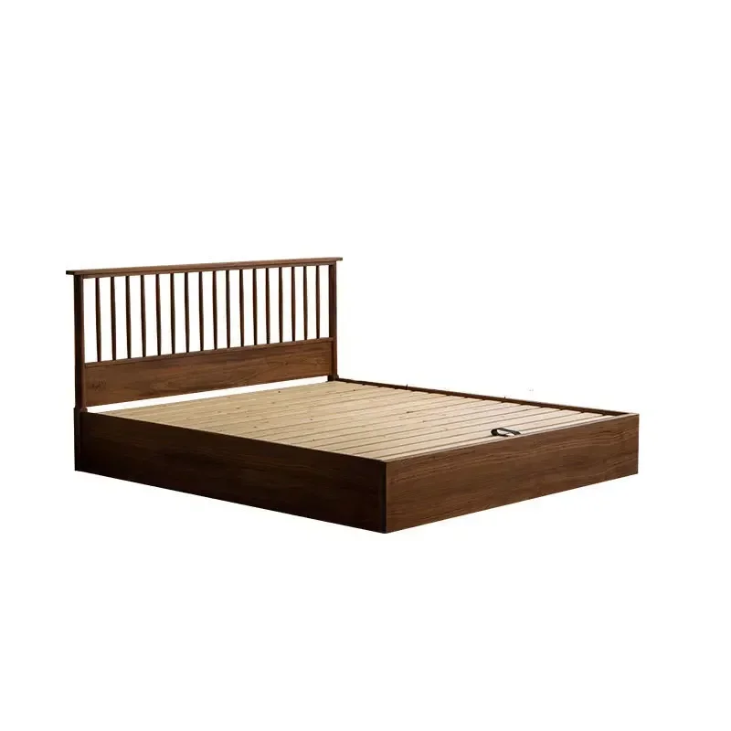 Nordic all solid wood black walnut high box storage master bedroom floor box bed simple Japanese minimalist air pressure bed