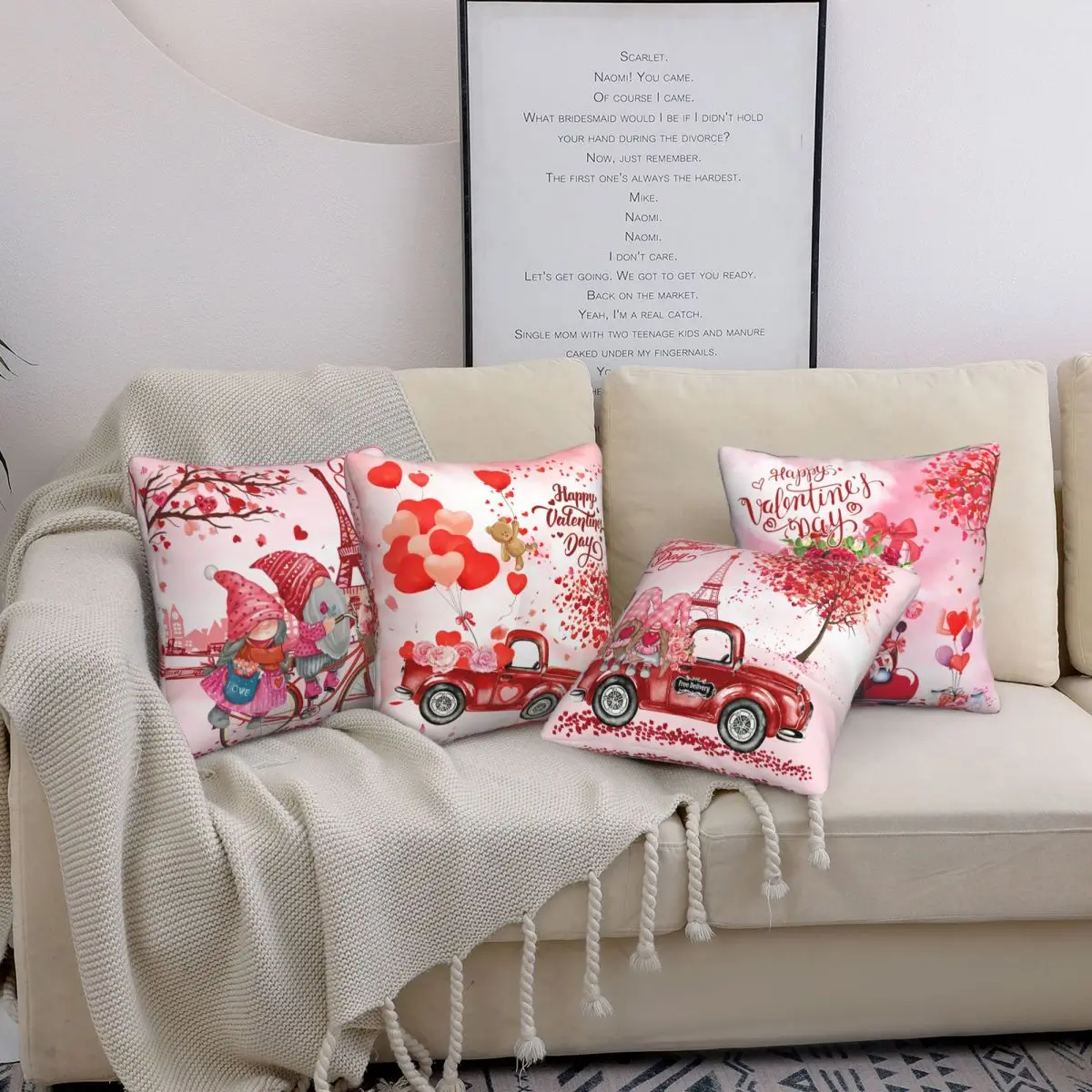 Conjunto de fronhas para decoração de dia dos namorados com 4 fronhas rosa vermelhas para o dia dos namorados