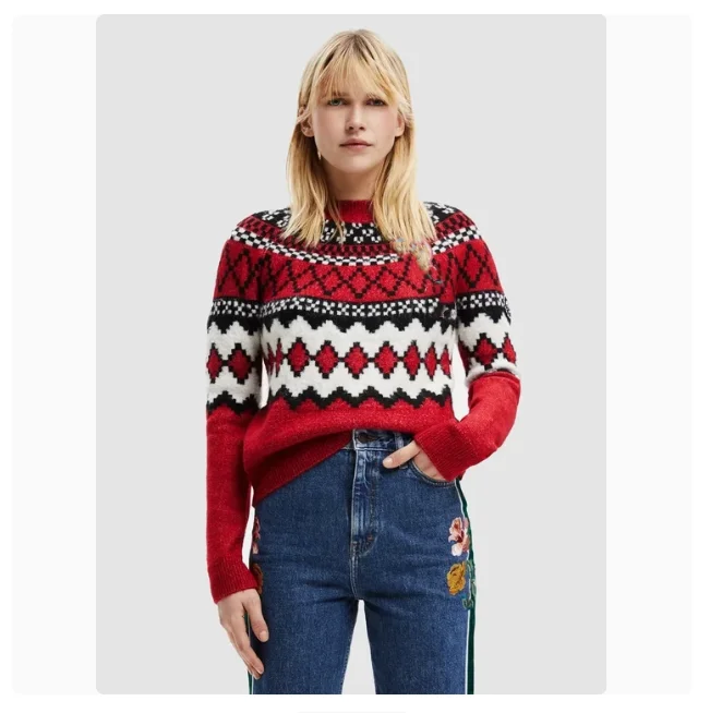 طلب التجارة الخارجية الأصلي: سترة نسائية محبوكة من قماش الجاكار الإسباني برقبة دائرية فضفاضة غير رسمية للخريف والشتاء