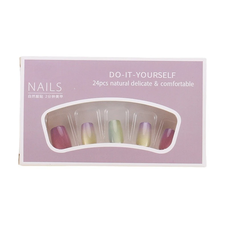 30Pcs Rainbow Color Glow Cat Eye Press on False Nails with Glue Glitter Short Square Nails Sweet Cool Gradient Summer Fake Nails