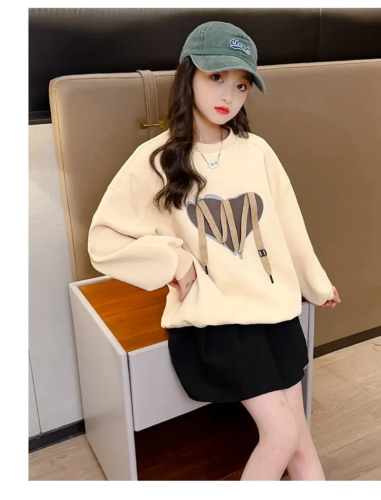 Sweatshirt für Kinder Herbst 2026 Neue Freizeitkleidung Sportbekleidung Schulmädchen Khaki Rosa Sweatshirt 5 7 8 9 12 13 14 Jahre Kinderkleidung – Detail 5