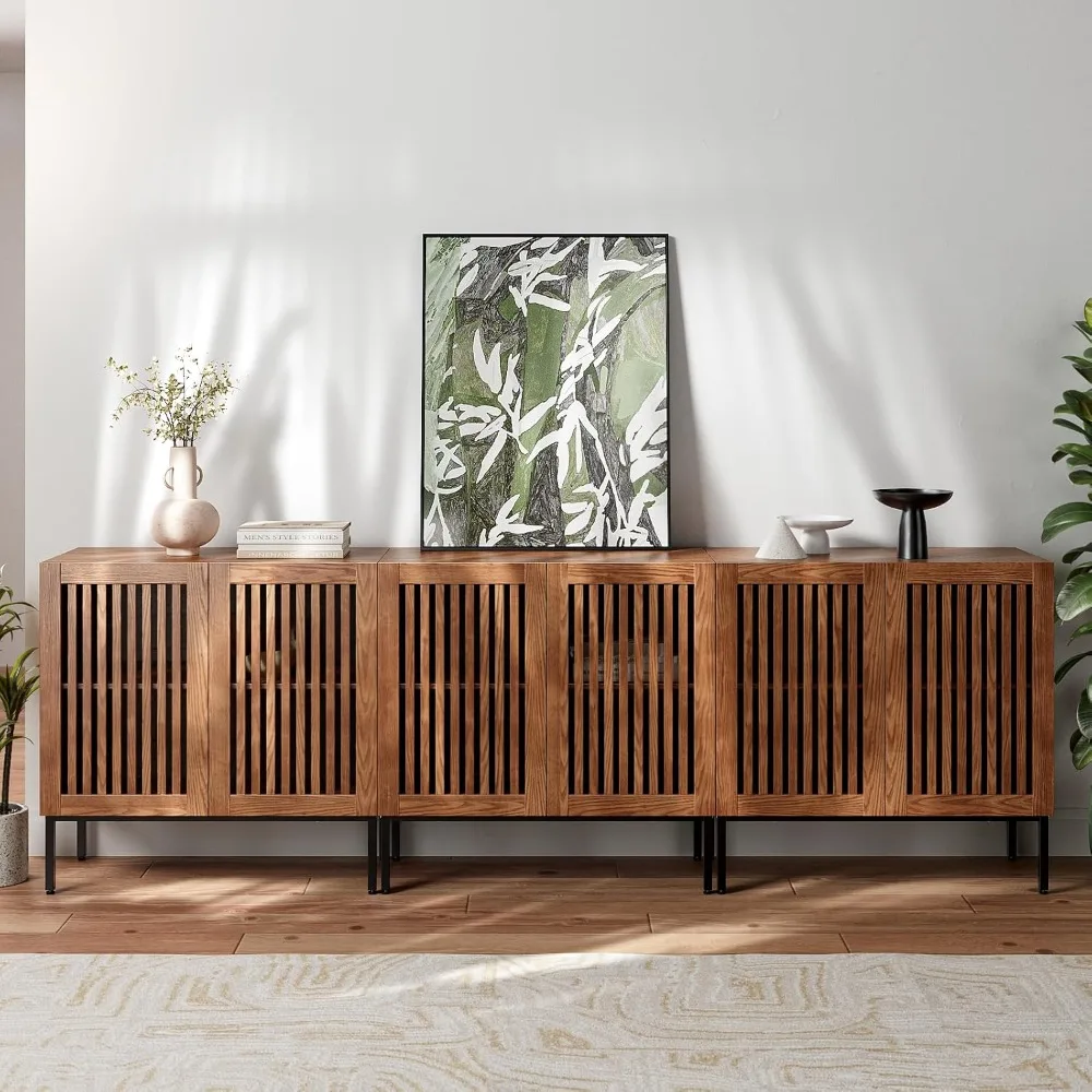 Cabinet with Storage,Set of 3 Farmhouse Console Table with Metal Base and Adjustable Shelves,Sideboard Coffee Bar Cabinet with 6