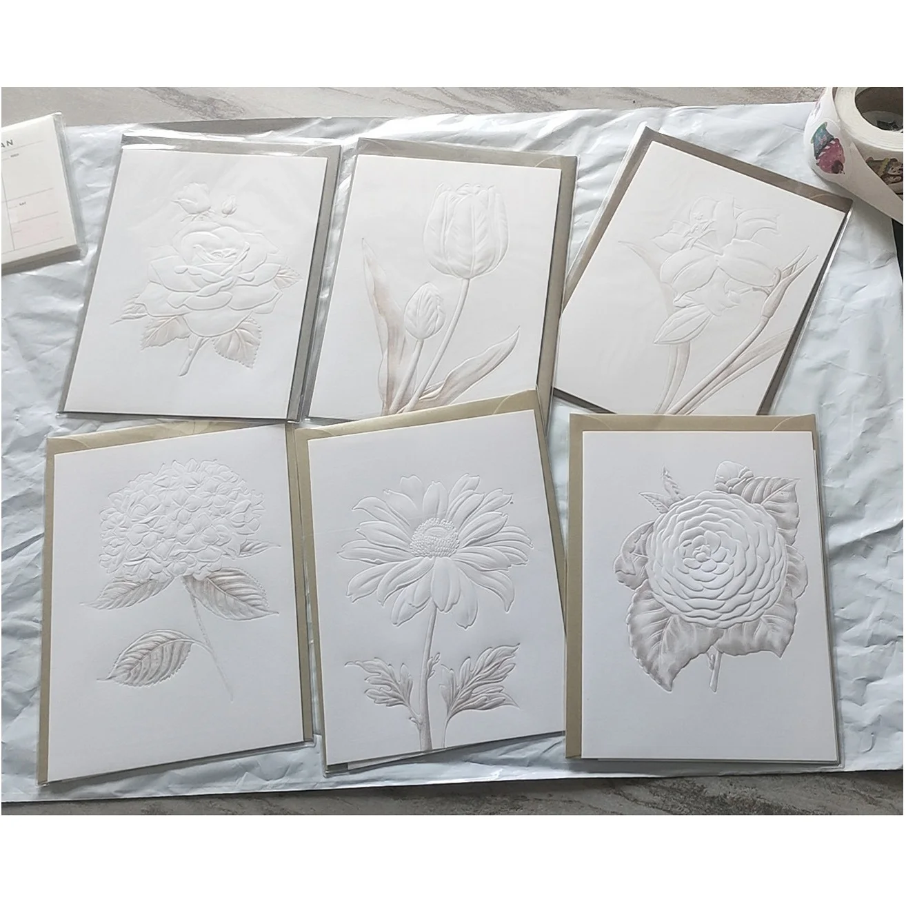 6pcs/set White Color Flower Greeting Card with Envelopes Pop Up Best Wishes Blank Thank You Gift Cards Invitations