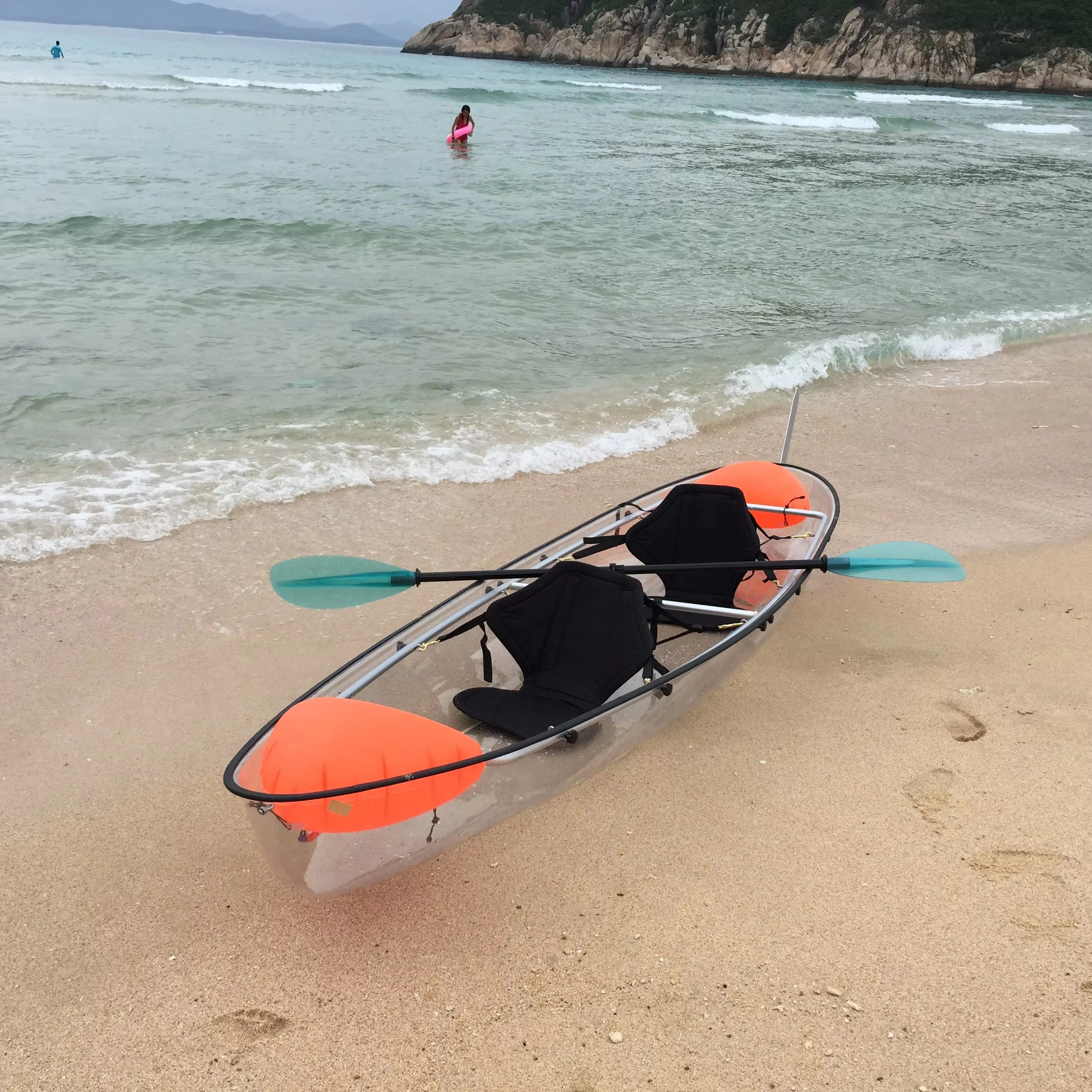 Hot Selling 2-Person Clear Bottom Double Seat Inflatable Fishing Kayak with Paddlefloat PC Transparent Kayak