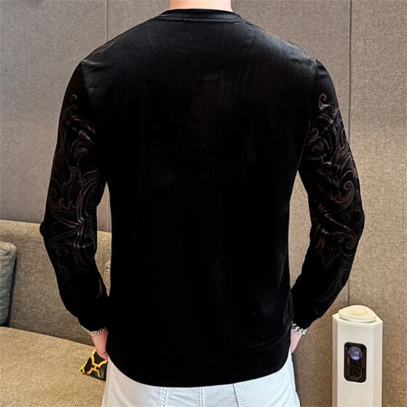 Rhinestone Horse Premium T Shirt For Men Long Sleeve Design Print Spring Top Quality Velvet Soft Comfortable Camisetas De Hombre