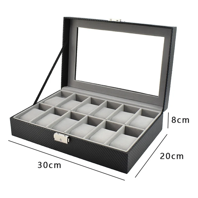 6 /10/12 Girds Carbon Fibre New Classic Black  Handmade Watch Box Clock Box Time Box Watch Case for Watch Holding