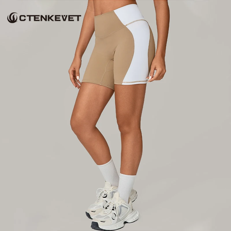 

CtenkevetColor Clash Women Skinny Yoga Shorts Female High Waist Buttock Lift Sports Pants Women Gym Running Quick-Dry Sweatpants