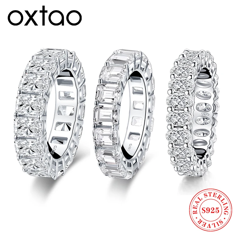 

OXTAO Full Eternity Bands Ring Cubic Zircon Sterling 925 Sliver Bridal Wedding Engagement Ring Women Trendy Anniversary Jewelry