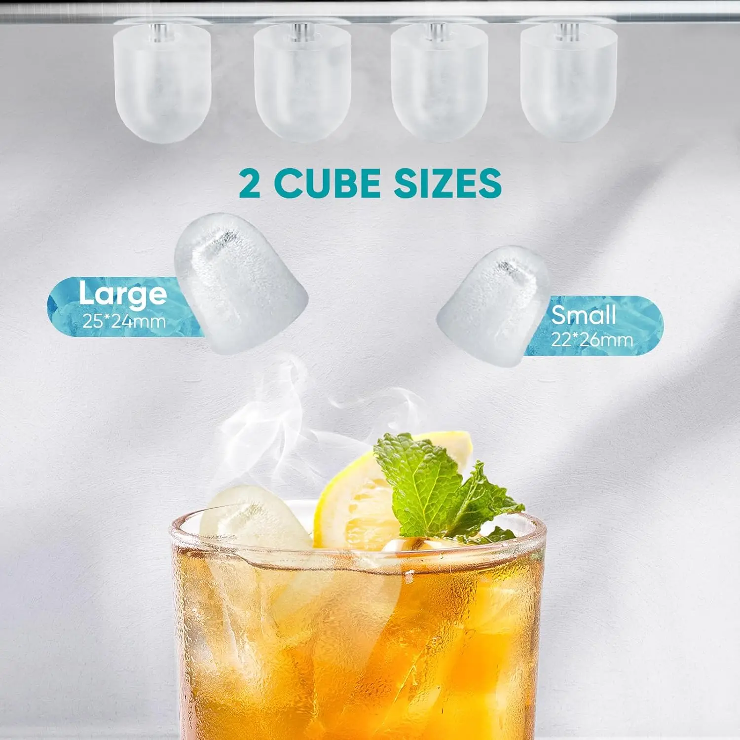 ماكينة صنع الثلج على سطح الطاولة مع مغرفة وسلة ومقبض، ماكينة مكعبات ثلج 9 جاهزة في 6 دقائق، 26.5 رطل في 24 ساعة