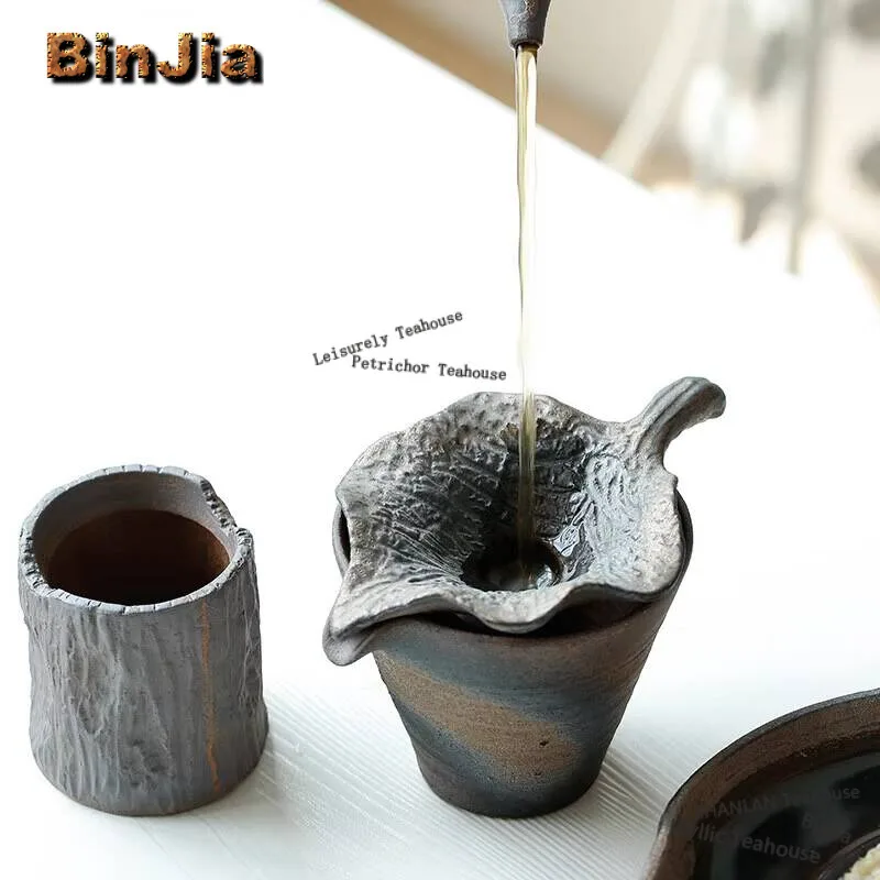 Japanese Handmade Rough Pottery Tea Filter Holder Ancient Early Roasted Strainer Mesh Leak Frame Kung Fu Diffuser Gift Supplies