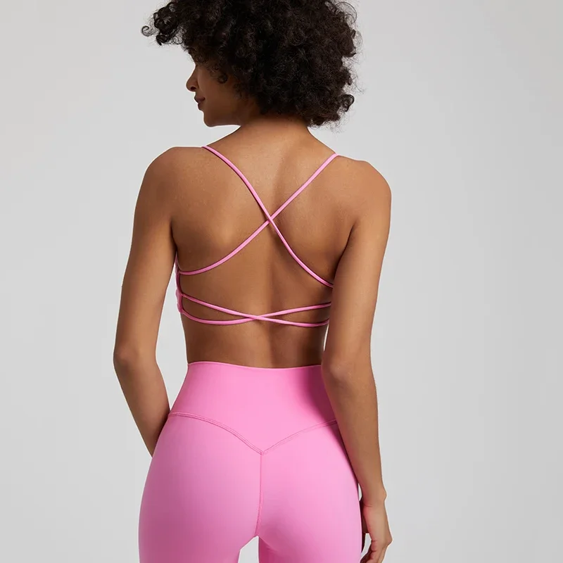 Mini Sportbeha Sexy Criss Cross Back Low-Impact Yoga Ondergoed Hardlopen Fitness Gym Bralette Met Verwijderbare Vulling