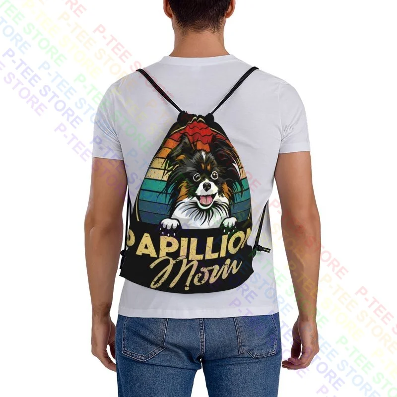 Papillion-Bolsa de gimnasio con cordón para mamá, bolsa deportiva suave de gran capacidad, Regalos divertidos para amantes de los perros