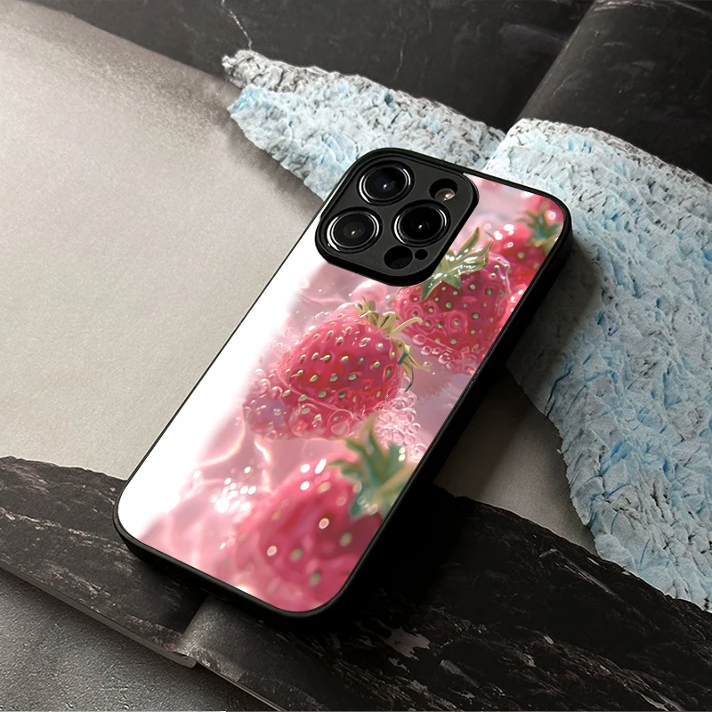 Refreshing Strawberries in Water  with iPhone 16, 15, 14, 13, 12, 53 Pro Max, Pro, Design Shock-Resistant, Full-Coverage Temper