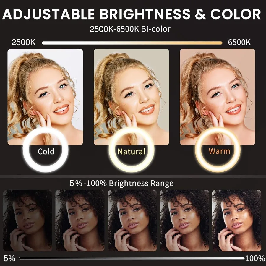 18 Large Ring Light with 60 Adjustable Tripod Stand for iPhone and iPad Portable Foldable BiColor LED Ring Light with 2500K6500