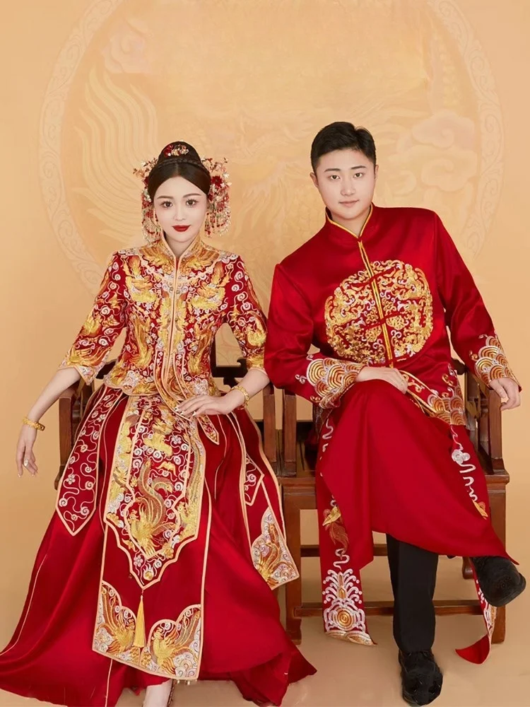 

New wedding dress of the dragon and phoenix gown Chinese-style toasting heavy industry Five Blessings