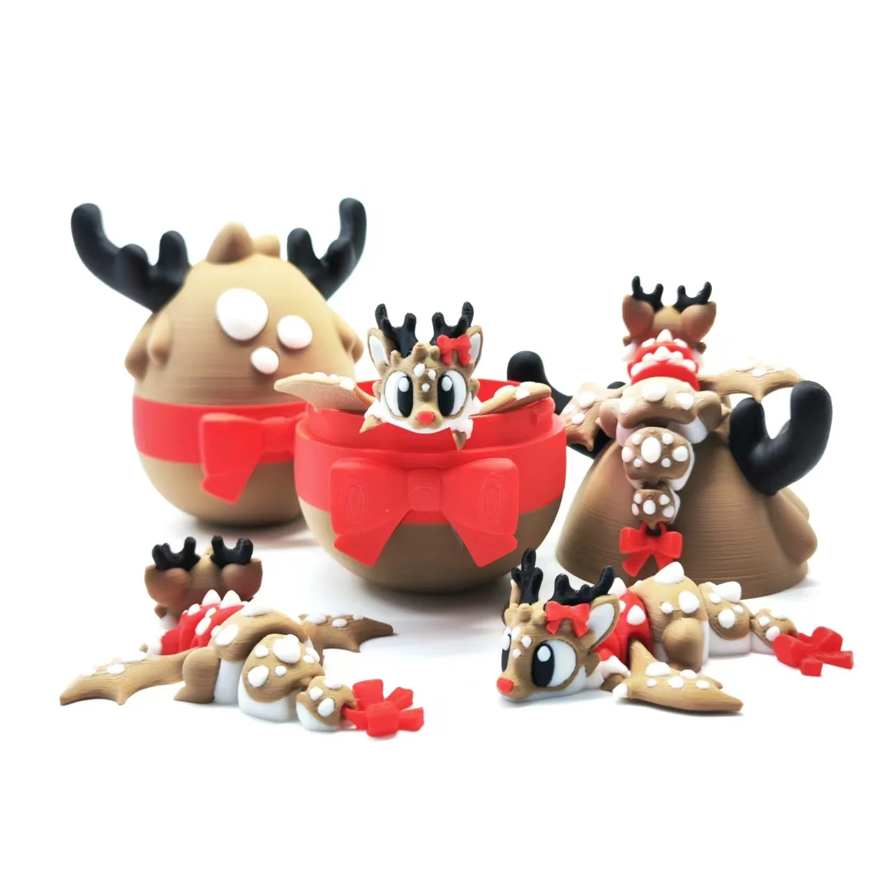 3D Printed Christmas Deer Dragon Egg Figurines Ornamen Joint Mobility Elk Flying Dragon Home Desktop Decoration Christmas Gift