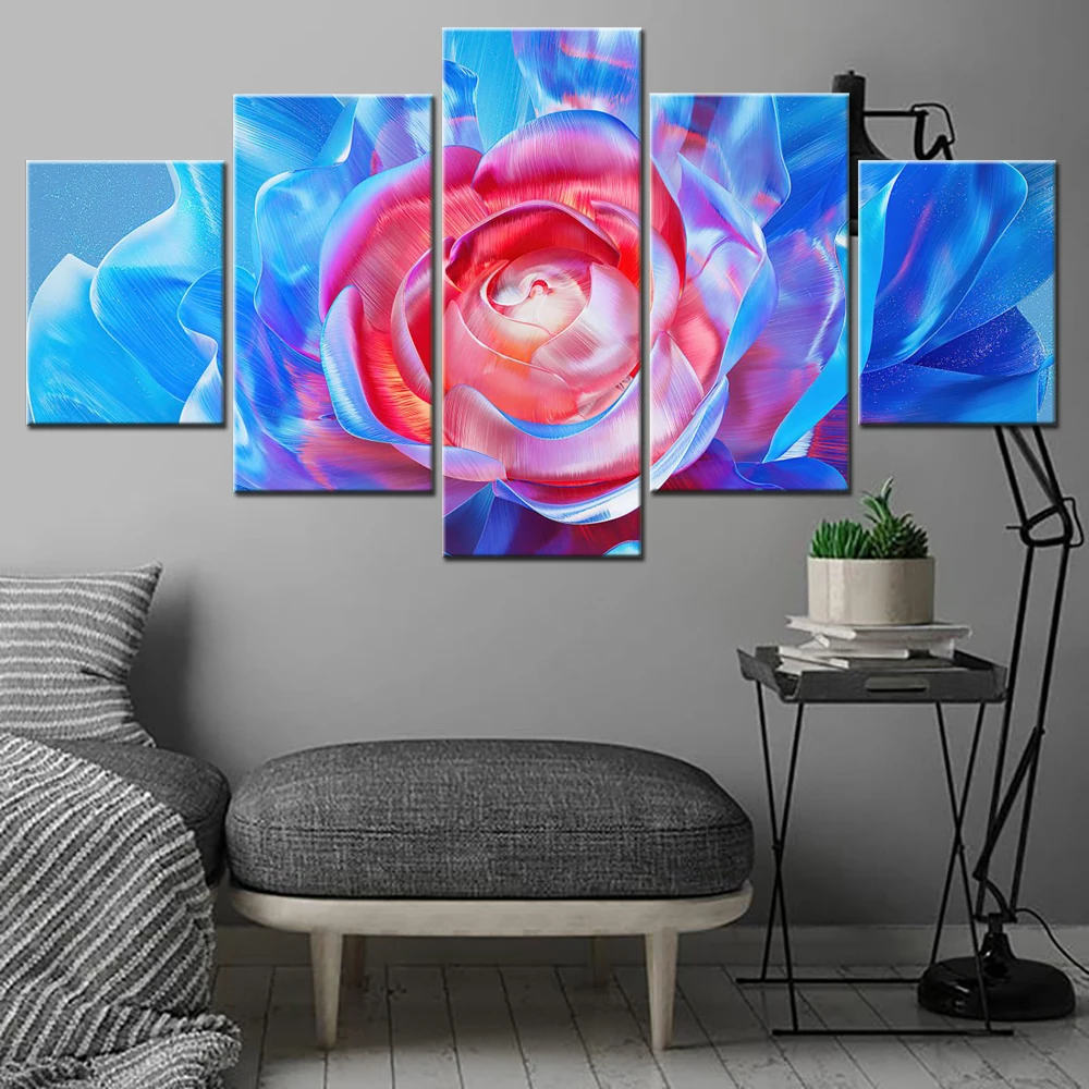 

5 Pieces Plant Canvas Wall Arts Poster Painting Flowers Digital flower Blue Aesthetic Wallpaper Home Decor Picture Printing