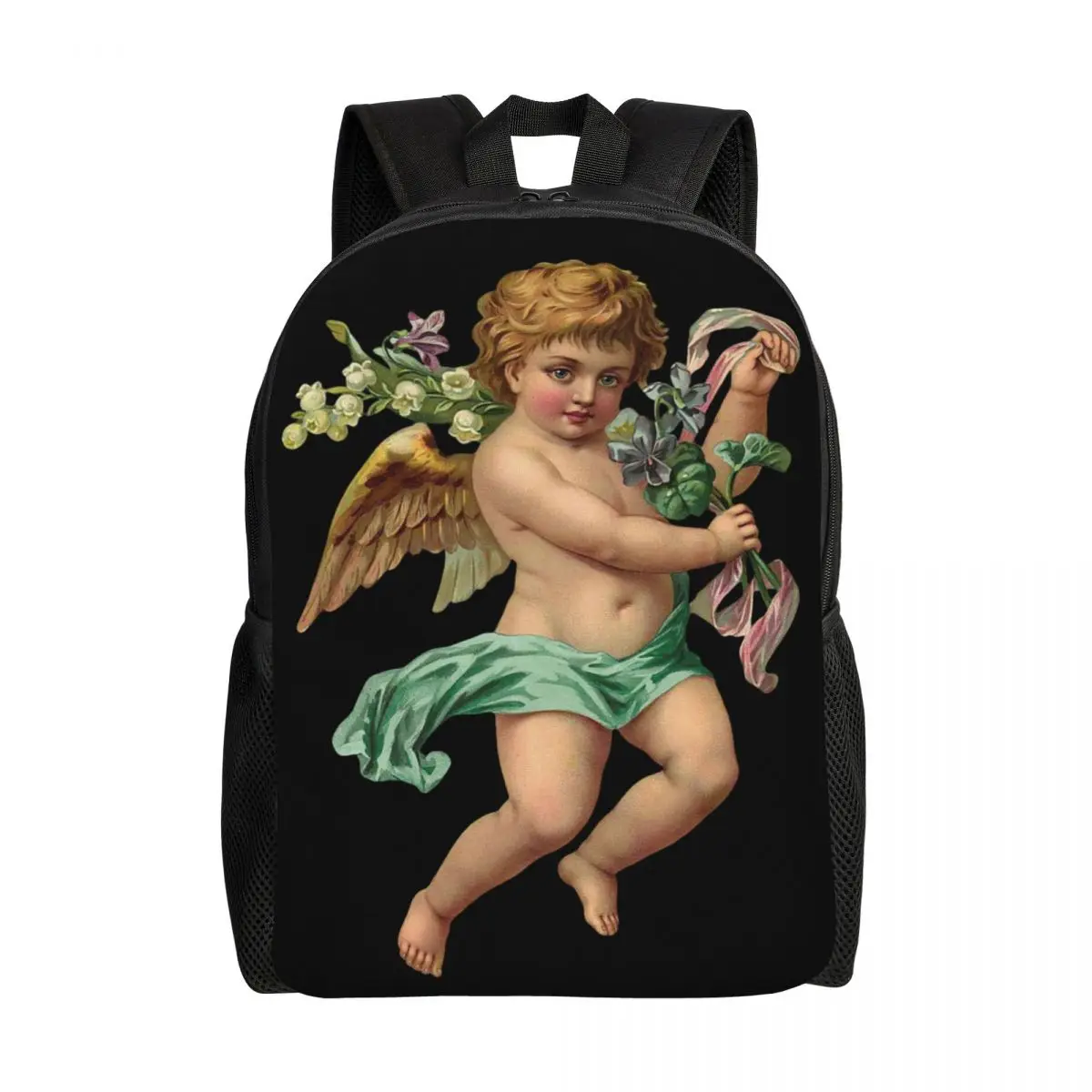 Customized Renaissance Angels Backpack for Women Men Waterproof College School Vintage Cherub Wings Bag Print Bookbag