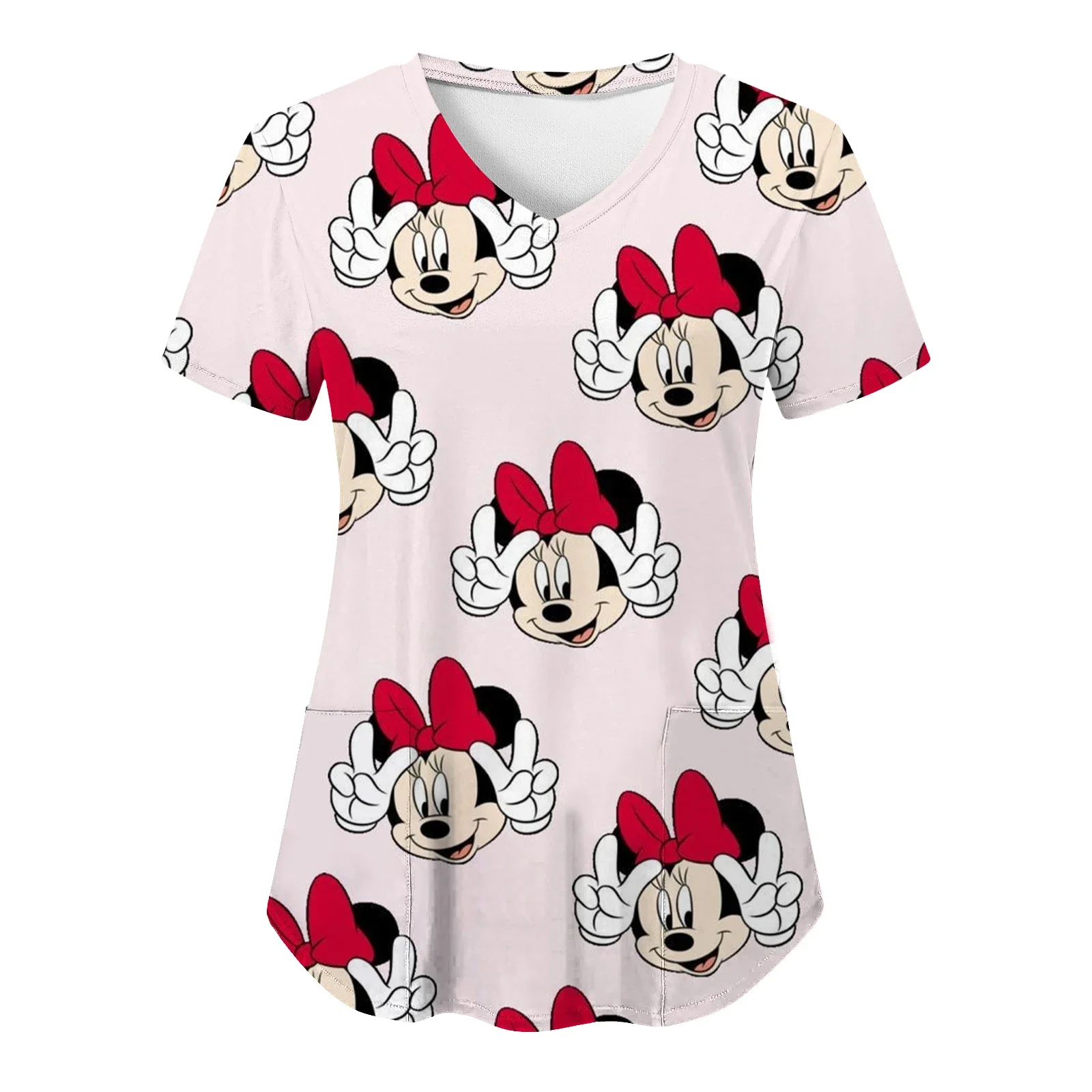 Summer T Shirts Pocket Tops Disney Shirt Nurse Uniform T-shirt Hospital Top Women 2023 Minnie Mouse T-shirts Mickey V Neck Tees