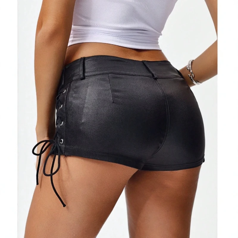 Autumn 2026 New Women's Fashion Pu Leather Low-rise Shorts Sexy Hottie Belt Corns Strap Shorts Hot Pants