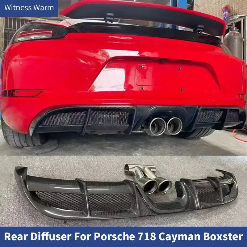 Pour Porsche 718 Cayman Boxster 2016 - 2018 fibre de carbone pare-chocs arrière lèvre diffuseur becquet tablier séparateurs embouts d'échappement tuyaux d'échappement