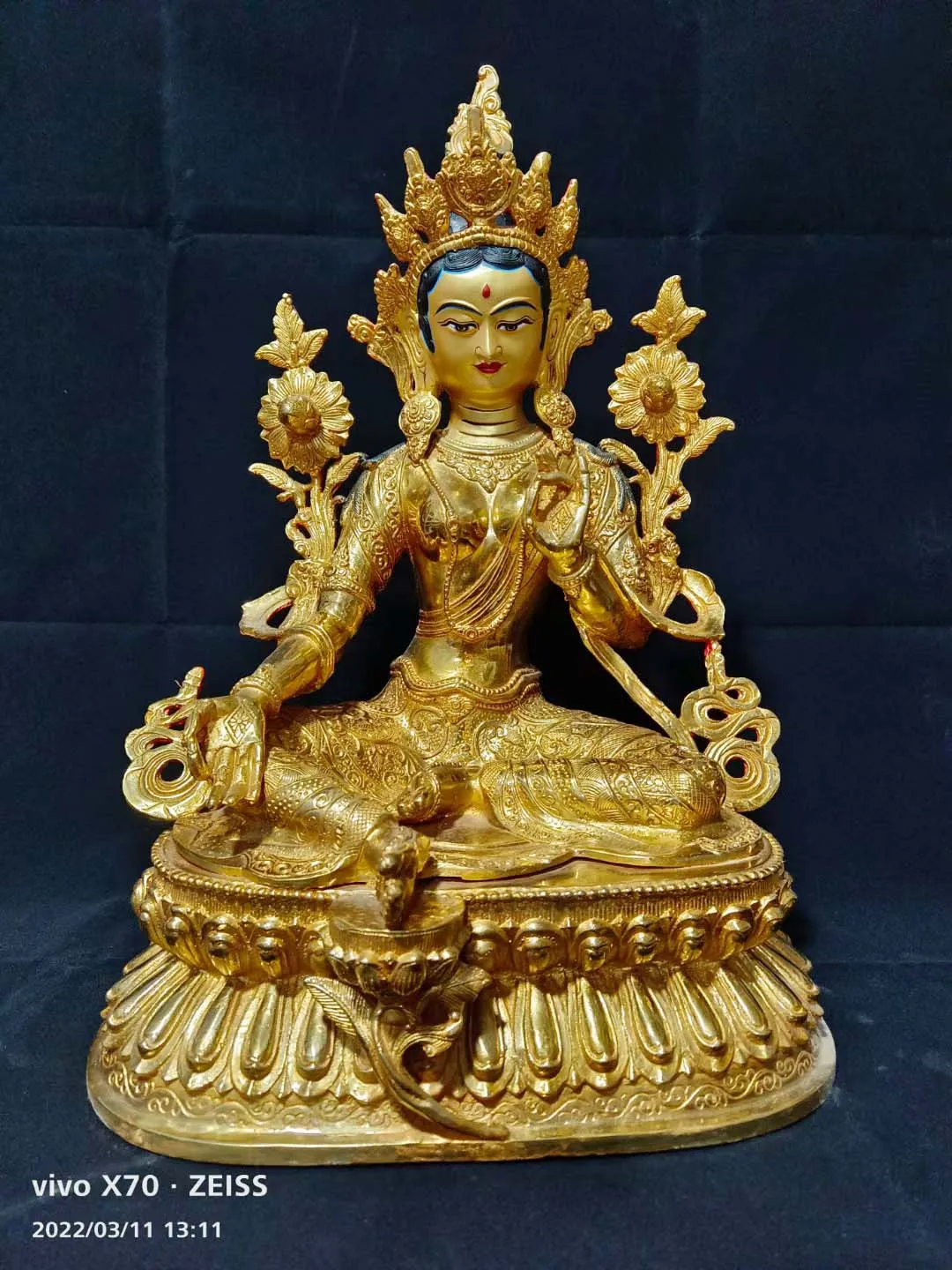 

Wholesale Buddha statue # 45CM large gilding COPPER Green Tara GUAN YIN temple family Altar efficacious