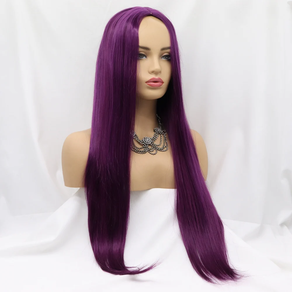 Dark Purple Wigs Long Natural Straight Hair Colorful Synthetic Wig for Women Mermaid Cosplay Makeup Party