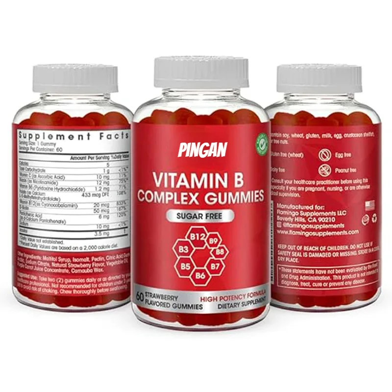 حلوى فيتامين ب الناعمة المعقدة خالية من السكر - فيتامين ب12، ب7، ب6، ب3 (نياسين)، ب5، ب8، ب9 (حماض فولك) - النظام الغذائي النباتي، كبار السن