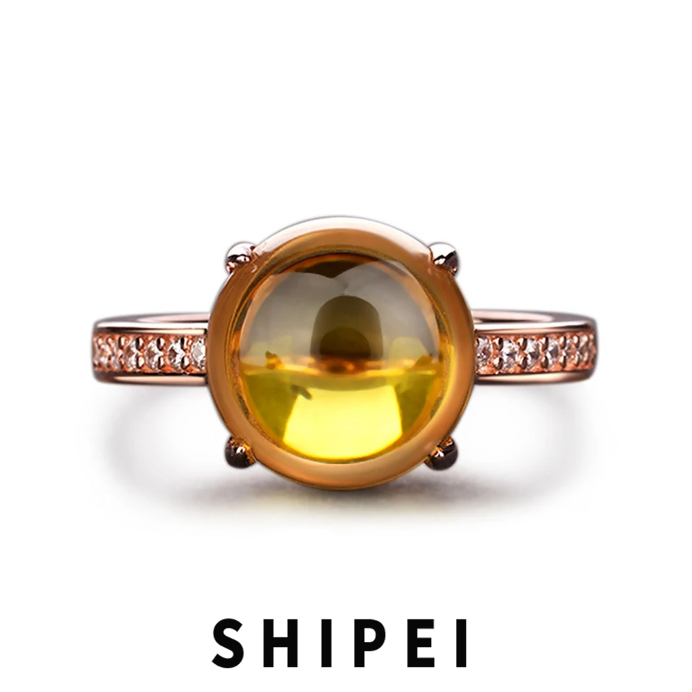 

SHIPEI Vintage 18K Gold Plated 925 Sterling Silver 9CT Citrine Gemstone Ring for Women Wedding Engagement Fine Jewelry Wholesale