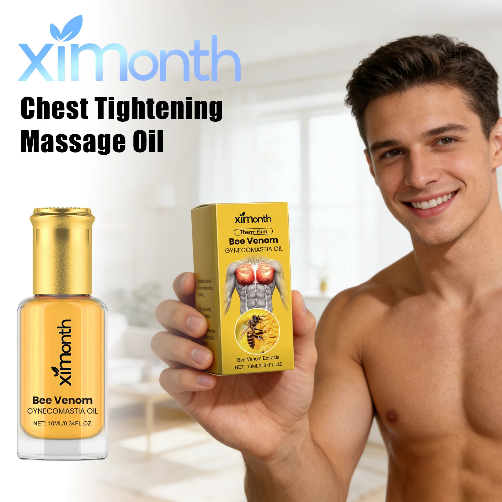 Ximonth Gynecomastia Oil Firm Chest Skin Shaping Perfect Muscle Contour Reduce Sag Burn Excess Fat Herbal Men Chest Massage Oil