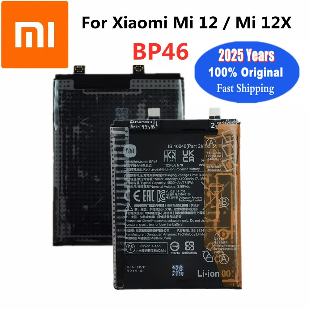 2025 Years 100% Original High Quality 4500mAh Battery BP46 For Xiaomi Mi 12 / Mi 12X Genuine Phone Replacement Batteries Bateria