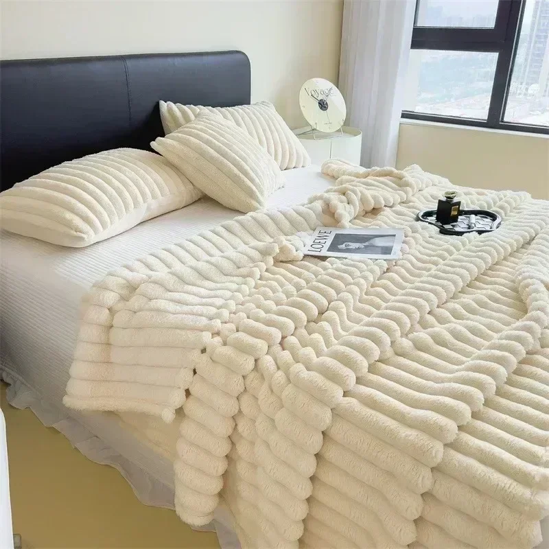 

New Artificial Rabbit Plush Autumn Warm Blankets for Beds Soft Coral Fleece Sofa Throw Blanket Comfortable Thicken Bed Sheet