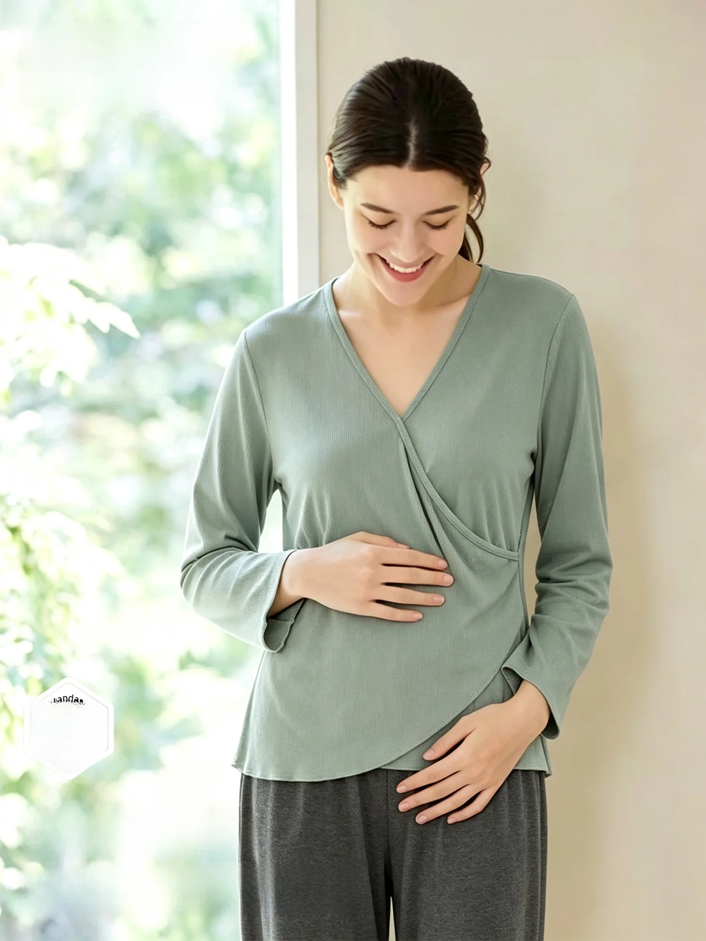 breathable-ice-silk-maternity-nightgown-long-sleeve-long-pants-home-clothes-for-postpartum-nursing-women-summer-comfortable-s