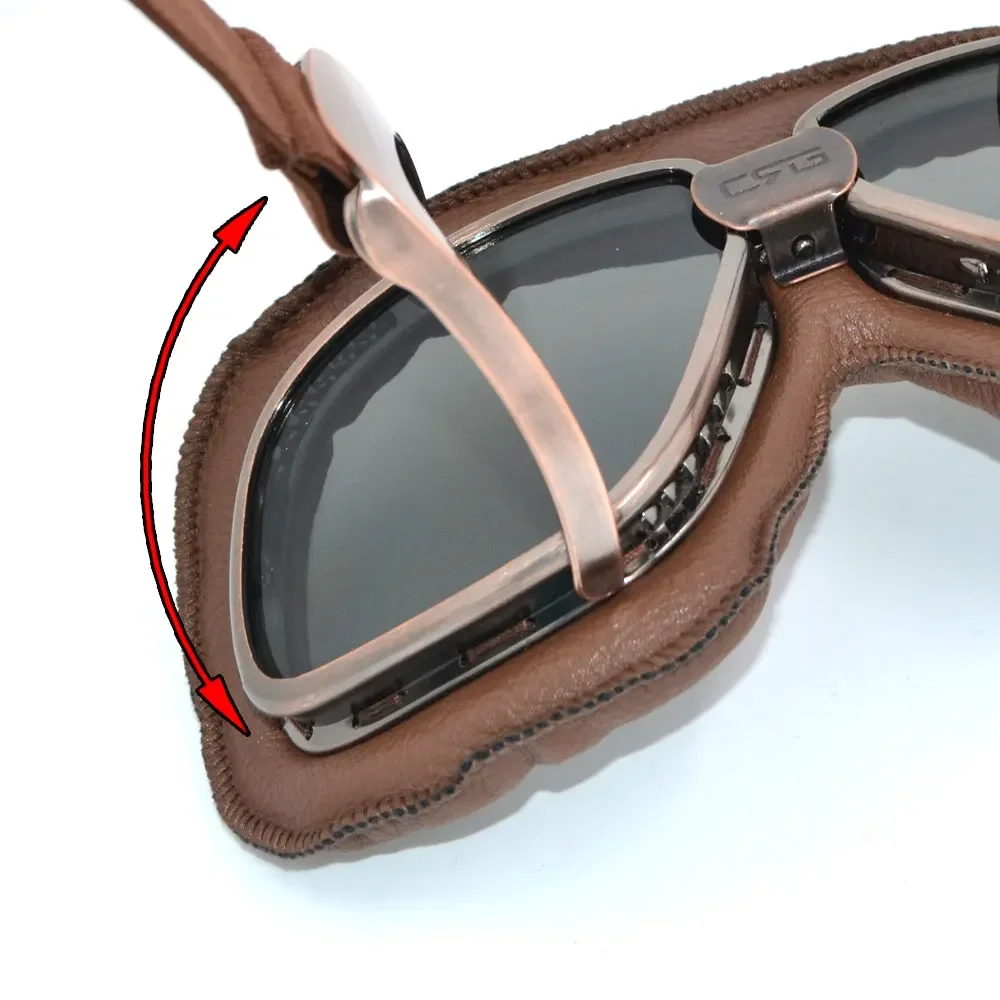 BJMOTO Man/Women WWII Vintage Motorcycle Leather Glasses Masque Motocross Off-Road Flexible Cycling Eyewear For Helmets Sport