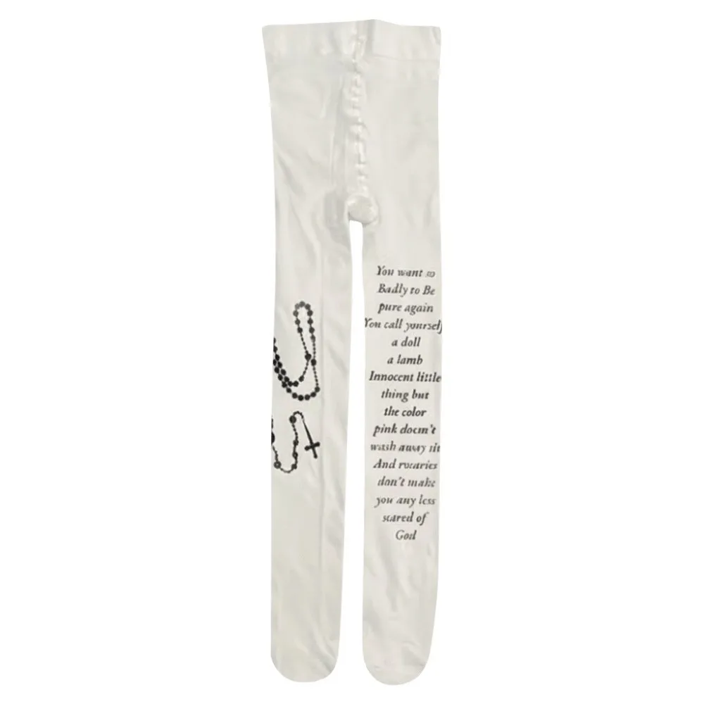 

White Y2K Women's Long Socks Versatile Gothic Letter Printed Pantyhose Tight Silk Sexy Stockings Lingerie Daily Use