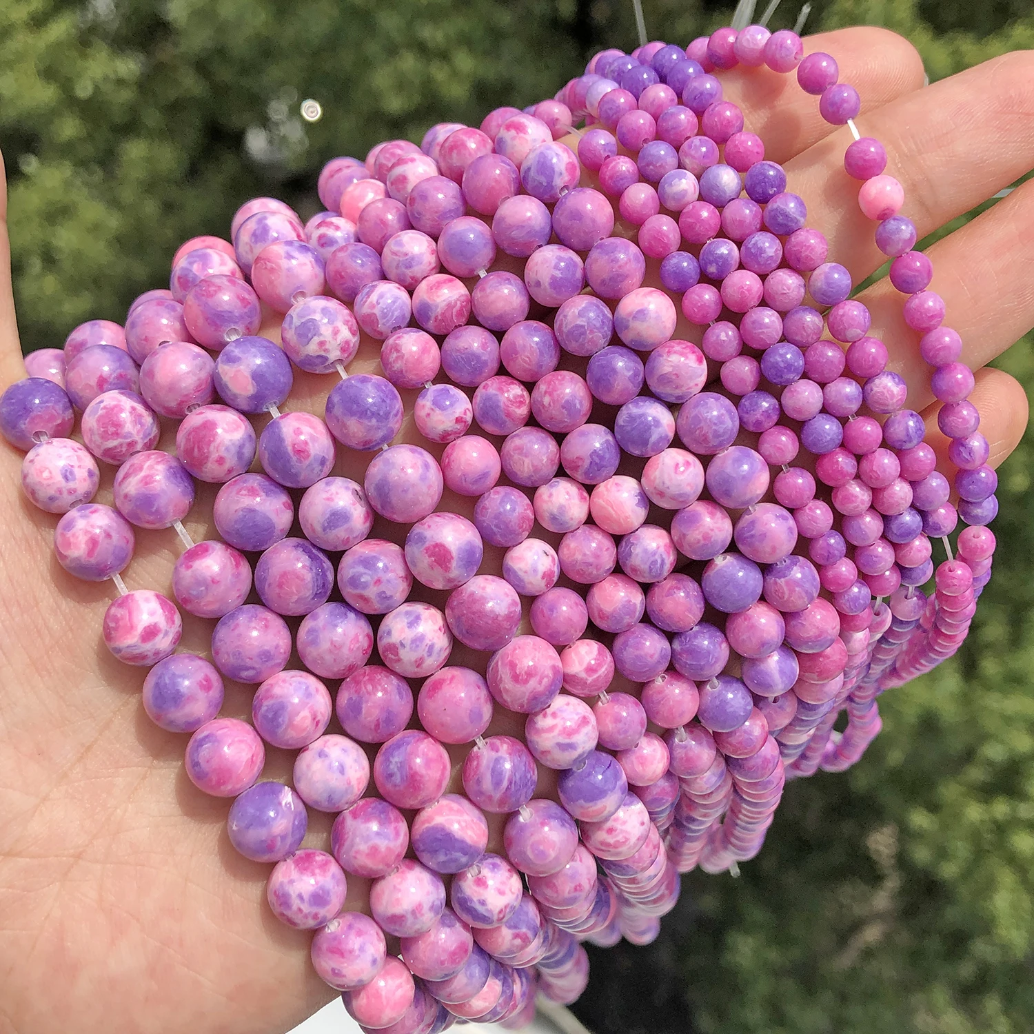 Fuchsia Pink runde Feuer Achat Perlen Naturstein lose Spacer Perlen für Schmuck machen DIY Armband Zubehör 6 8 10mm 15 Zoll
