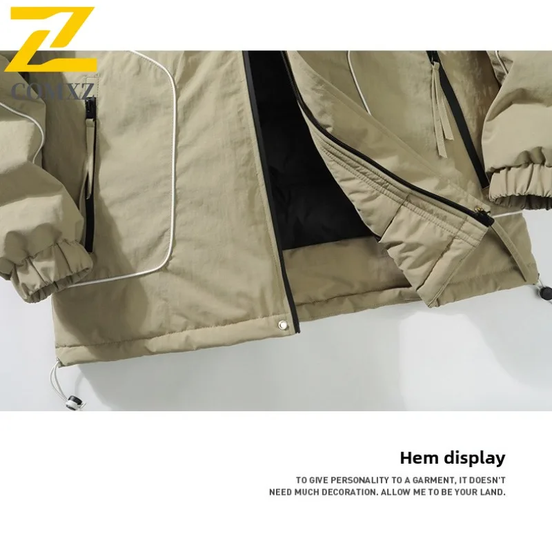 COMXZ Men Duck Down Mountain Hooded Waterproof Long Jacket American Style Workwear Winter Cotton-padded Outdoor Lightweight Coat