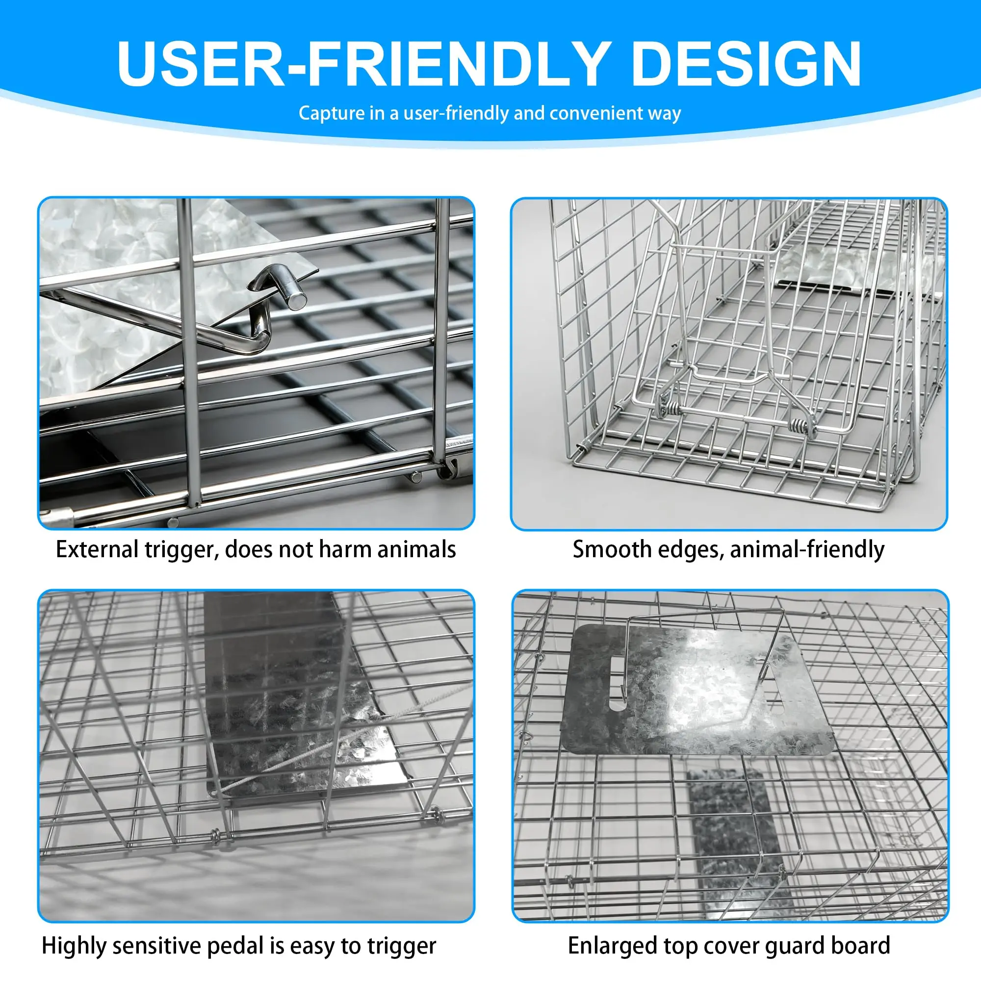 Live Animal Cage Trap Steel Humane Release Rodent Cage with Gloves for Rabbits, Stray Cat, Squirrel, Raccoon, Mole, Gopher,