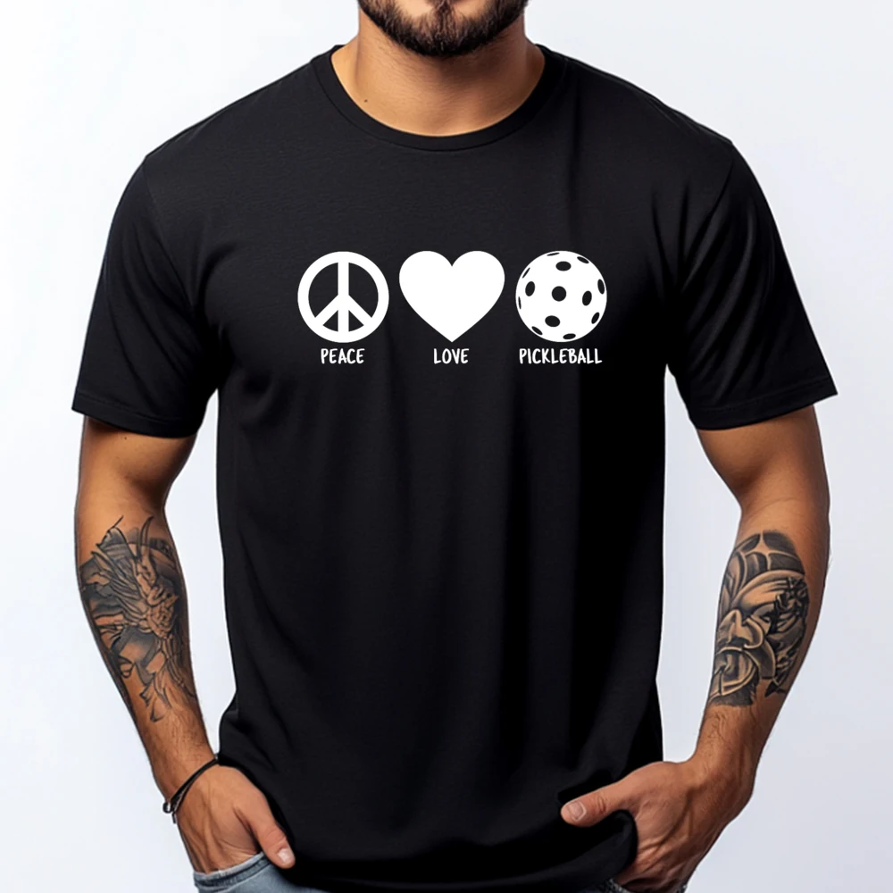

Peace Love Pickleball Mens Clothing 2025 T Shirts Graphic T Shirts Men Cotton Funny Camiseta Slogan Casual