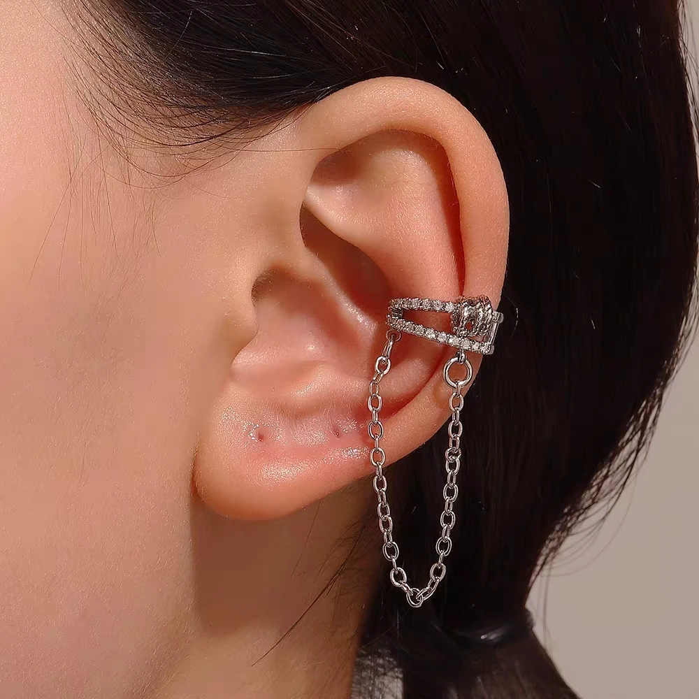 1PC Hanging Chain Round Circle Earcuff Without Piercing Hole Women's Earring Trendy Silver Color Ear Clip Fashion Jewelry KDE123