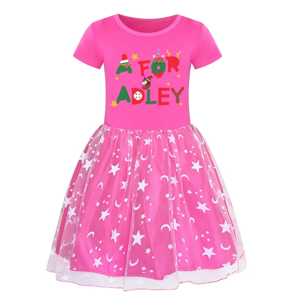 

New Summer Girls Spring Dress Cartoon Cute Cotton Animal Print A FOR ADLEY Girl Dresses Elegant Suit Teenage Kids dress