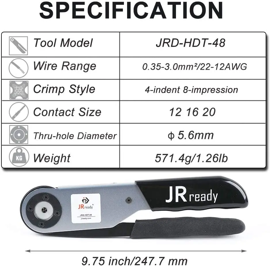 JRready JRD-HDT-48 Deutsch Crimper Turret Style Positioner for Deutsch Solid Barrel Contact Size 12 16 20 Deutsch DT, DTM, DTP C