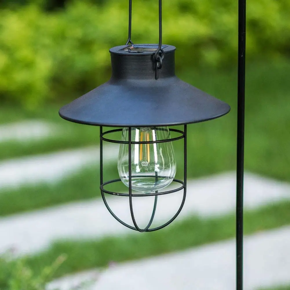 Solar Lantern Lamp Outdoor Waterproof Garden Light Vintage Solar Lamp Tungsten Bulb Ornament for Patio Yard Decoration Lighting